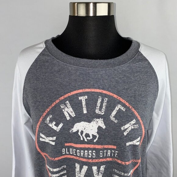 Kentucky Bluegrass State Womens Long Sleeve Sweatshirt Gray White Horse Theme S - Picture 2 of 9